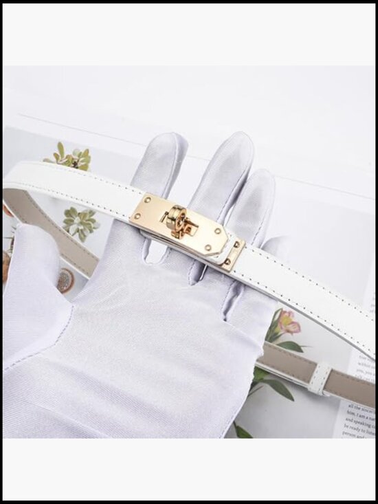 Adjustable Thin Leather Belt with Alloy Turn Lock for Dresses and Jeans